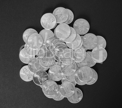 Black and white Dollar coins 1 cent wheat penny