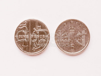 UK 5 pence coin vintage