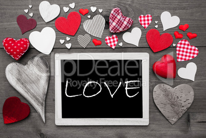 Black And White Chalkbord, Red Hearts, Love