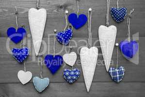 Blue Hearts For Valentines Daecoration, Black And White Image