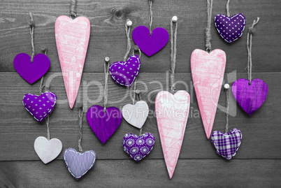 Purple Hearts For Valentines Daecoration, Black And White Image