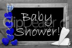 Black And White Blackbord, Blue Hearts, Baby Shower