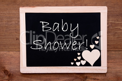 Blackboard With Wooden Hearts, Text Baby Shower