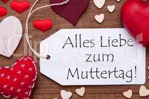 One Label, Red Hearts, Muttertag Means Mothers Day, Macro