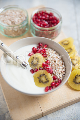 Joghurt mit Müsli und Früchten