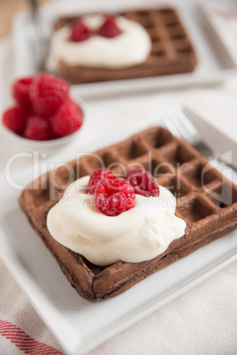 Schokoladenwaffeln mit frischen Beeren