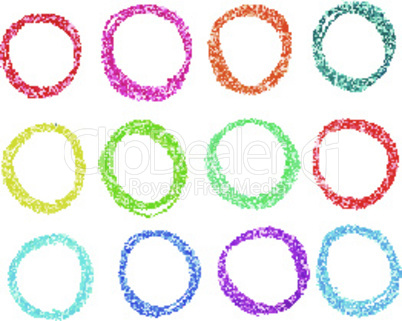 Set of colored spots of pastel crayon, isolated on white background