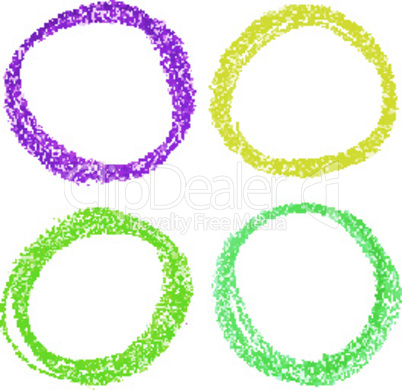 Set of Mardi Gras circle spots of pastel crayon, isolated on white background