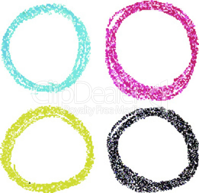 Set of CMYK circle spots of pastel crayon, isolated on white background