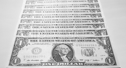 Black and white Dollar notes 1 Dollar