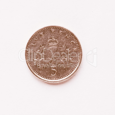 UK 5 pence coin vintage