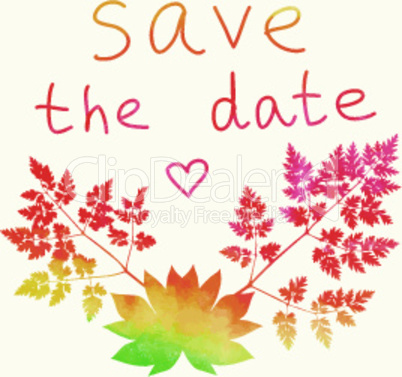 Save the date card. Watercolor rainbow.
