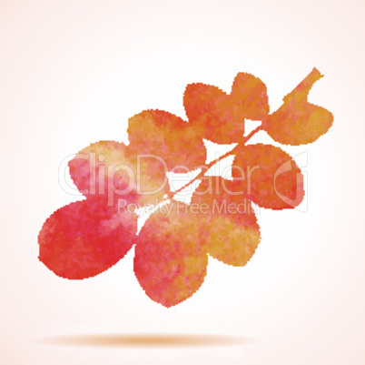 Orange watercolor painted vector autumn dog-rose leaf background