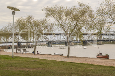 Boardwalk at Santa Lucia River in Montevideo Uruguay