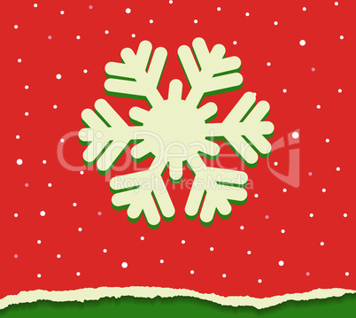 Red and green torn paper background with snowflake for Christmas.