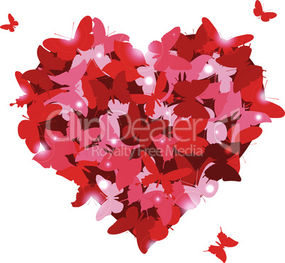 Red heart with butterflies for Valentine's day. Love concept.