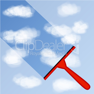 Window cleaning background with blue sky and white clouds