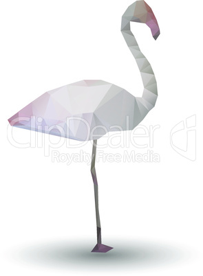 Illustration of abstract flamingo in origami style on white background