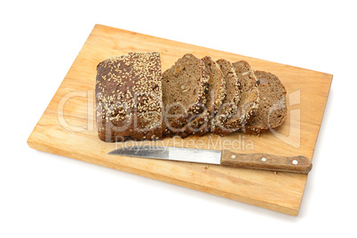 cut bread on breadboard