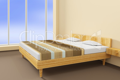 Bedroom with double bed, 3D