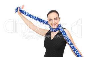 woman with blue scarf