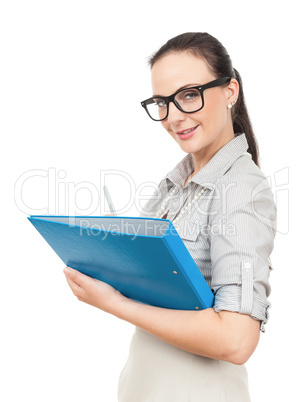 business woman with a blue folder