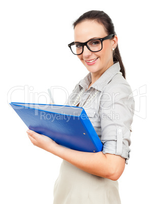 business woman with a blue folder