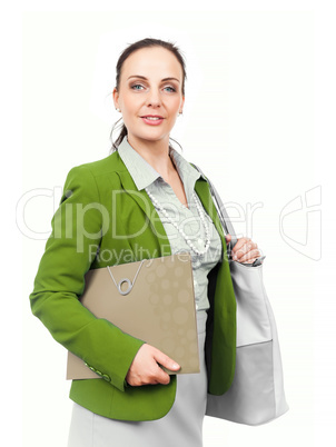 business woman with handbag and folder