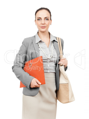 business woman with handbag and folder