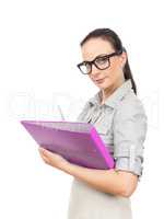 business woman with a pink folder