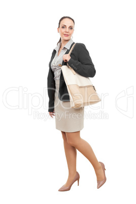 business woman with a beige handbag