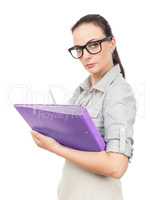 business woman with a purple folder
