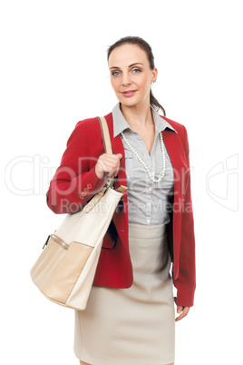 business woman with a beige handbag