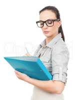 business woman with a turquoise folder