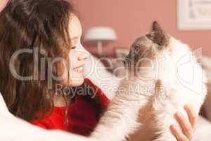 young girl with her cat