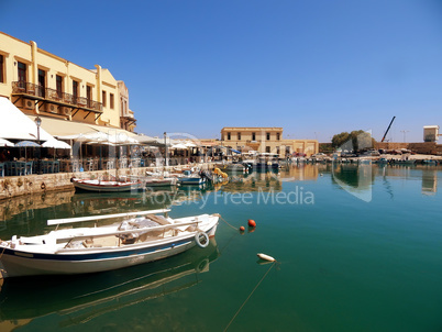 A view of the port , the town of Rethymno, Crete, Greece.