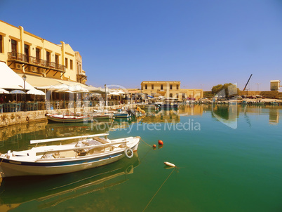 A view of the port , the town of Rethymno, Crete, Greece.