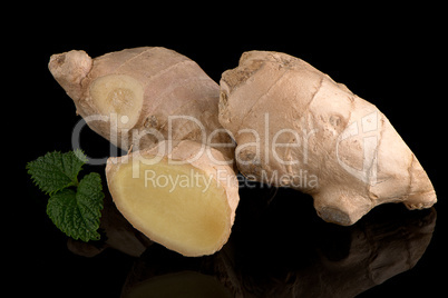 Ginger root on black