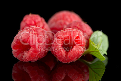 Raspberries with leaves