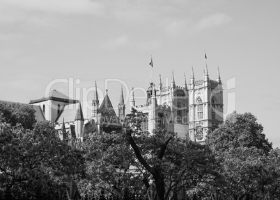 Black and white Westminster Abbey in London