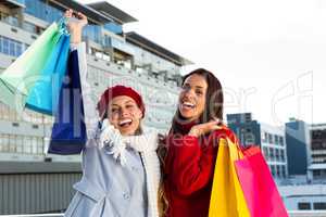 Two girls doing shopping