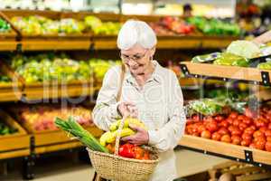 Senior woman holding wicker basket