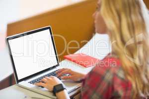Attractive female student using laptop