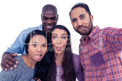 Happy multi-ethnic friends making a face