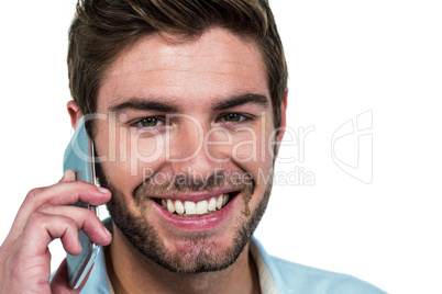 Smiling man on phone call