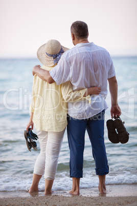 Couple embracing and looking at sea