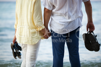 Couple holding hands at the seaside