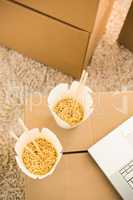 Two white noodles boxes