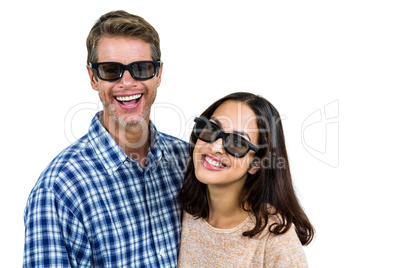 Cheerful couple wearing sunglasses