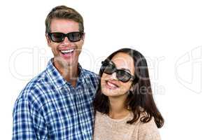 Cheerful couple wearing sunglasses